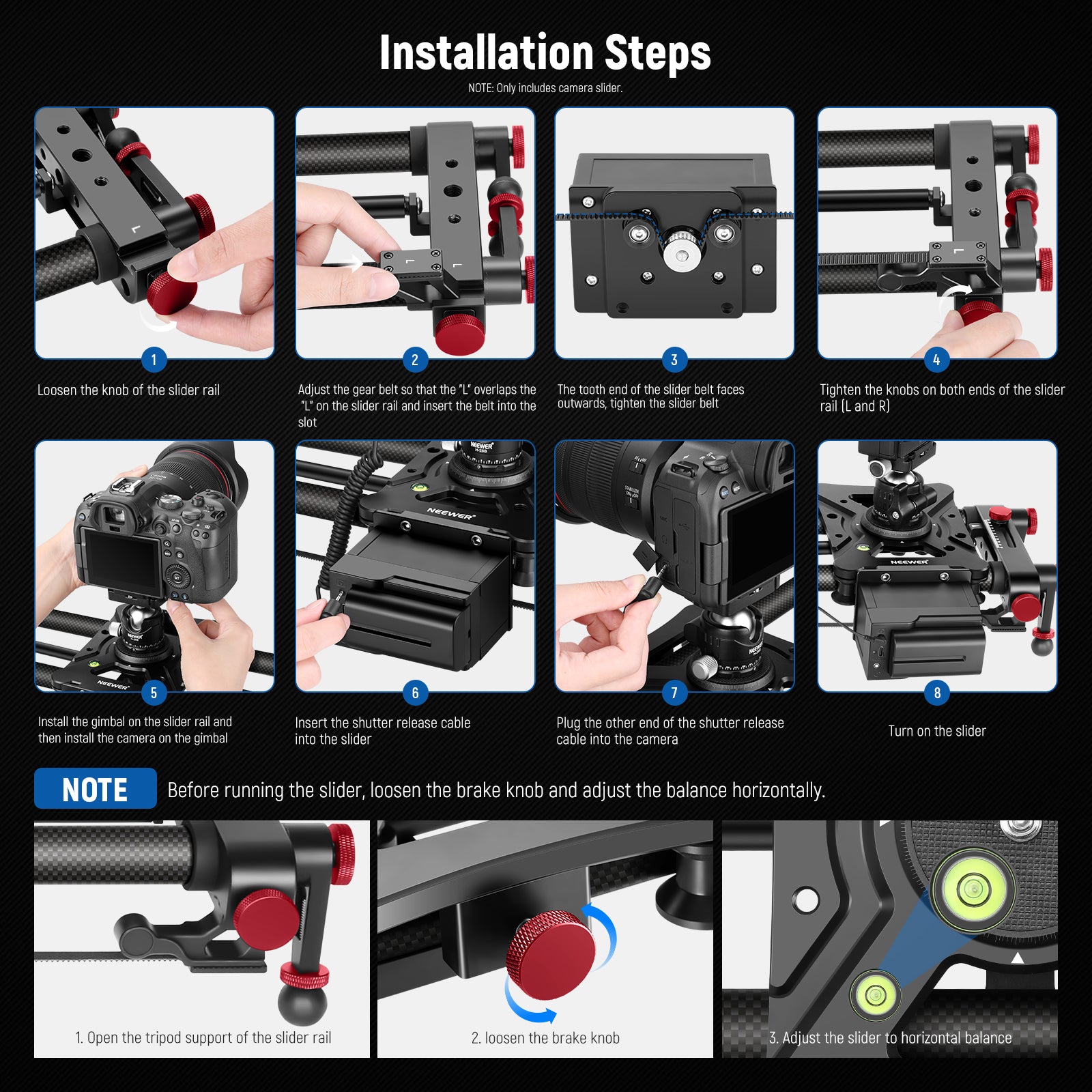 Installation Steps of the NEEWER ER1 Carbon Fiber Camera Slider