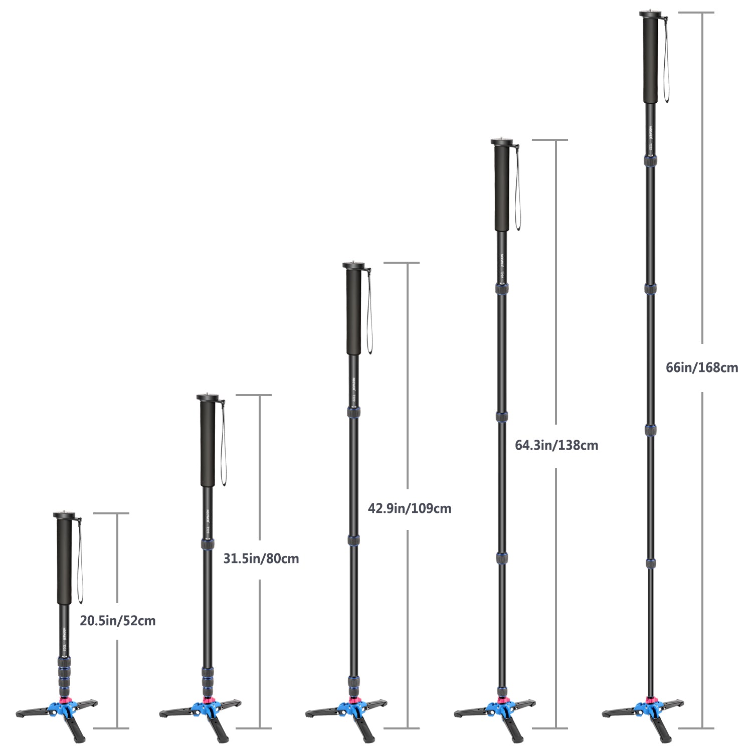 The 5-position leg adjustment system provides flexible shooting