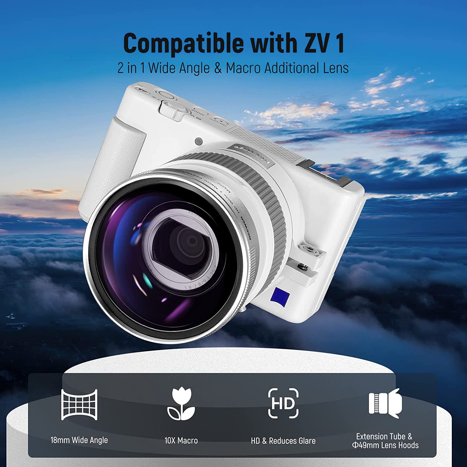 NEEWER 2-in-1 Wide Angle&10x Macro Lens is compatible with Sony ZV-1