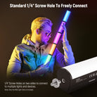 The handheld light stick can be mounted on a tripod stand