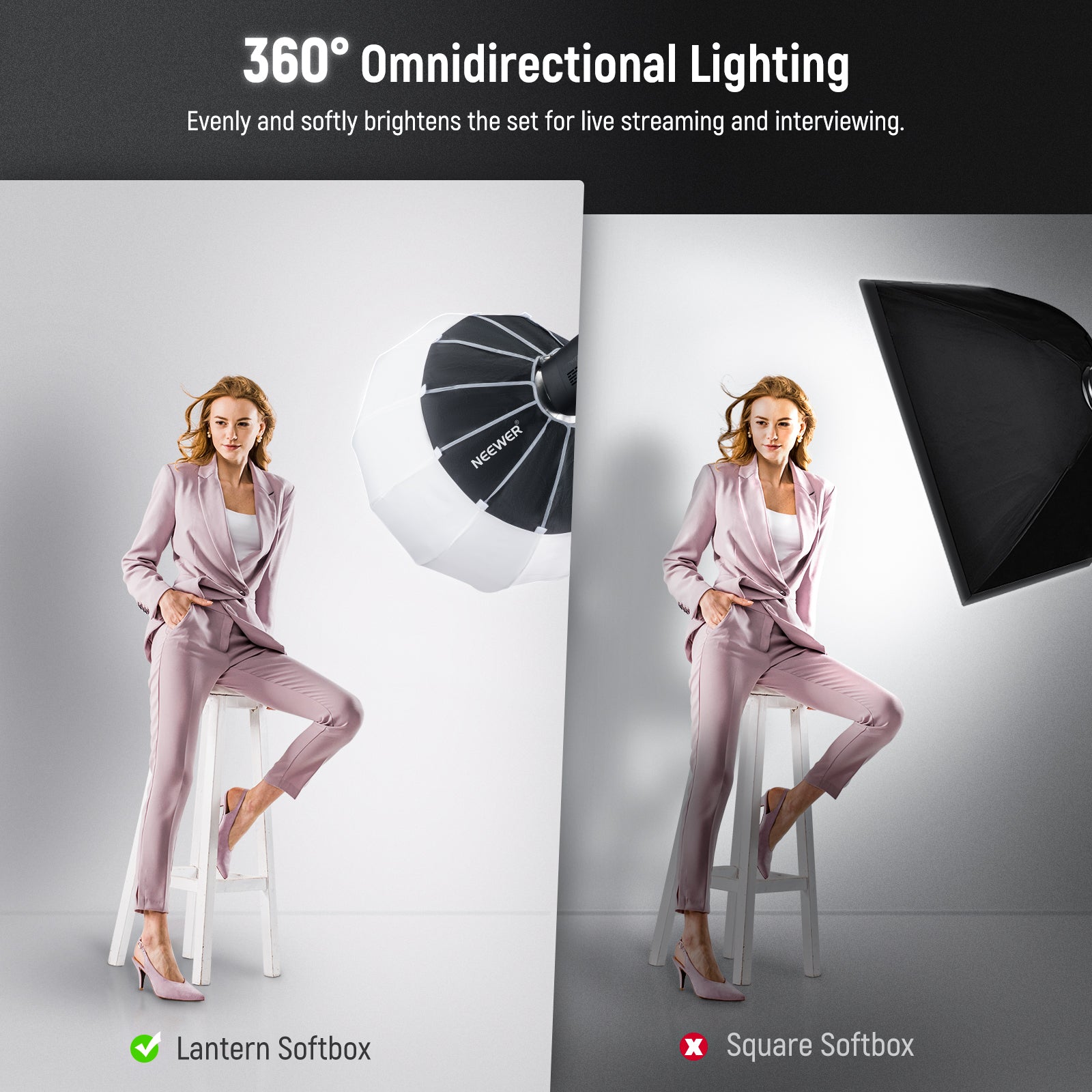 NEEWER NS65L Lantern Softbox offers 360° omnidirectional lighting.
