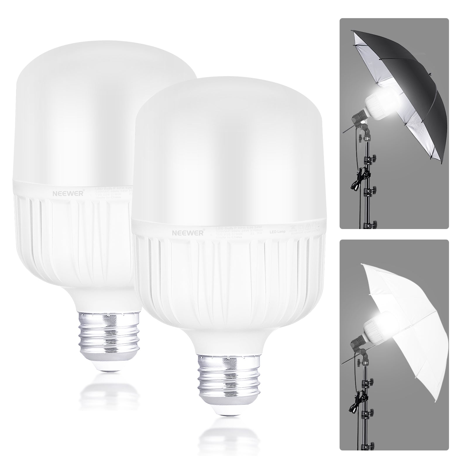 NEEWER T80 2 Packs E26 24W LED Light Bulbs