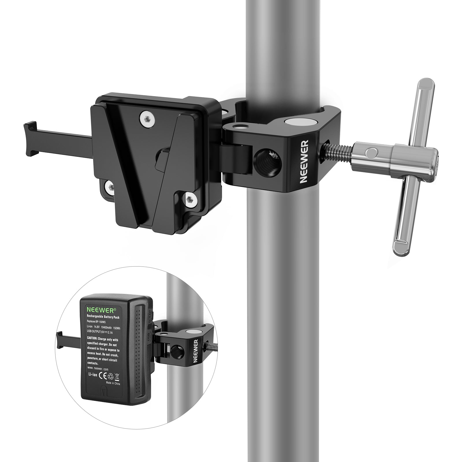 NEEWER Mini V Mount Battery Plate with Super Crab Clamp