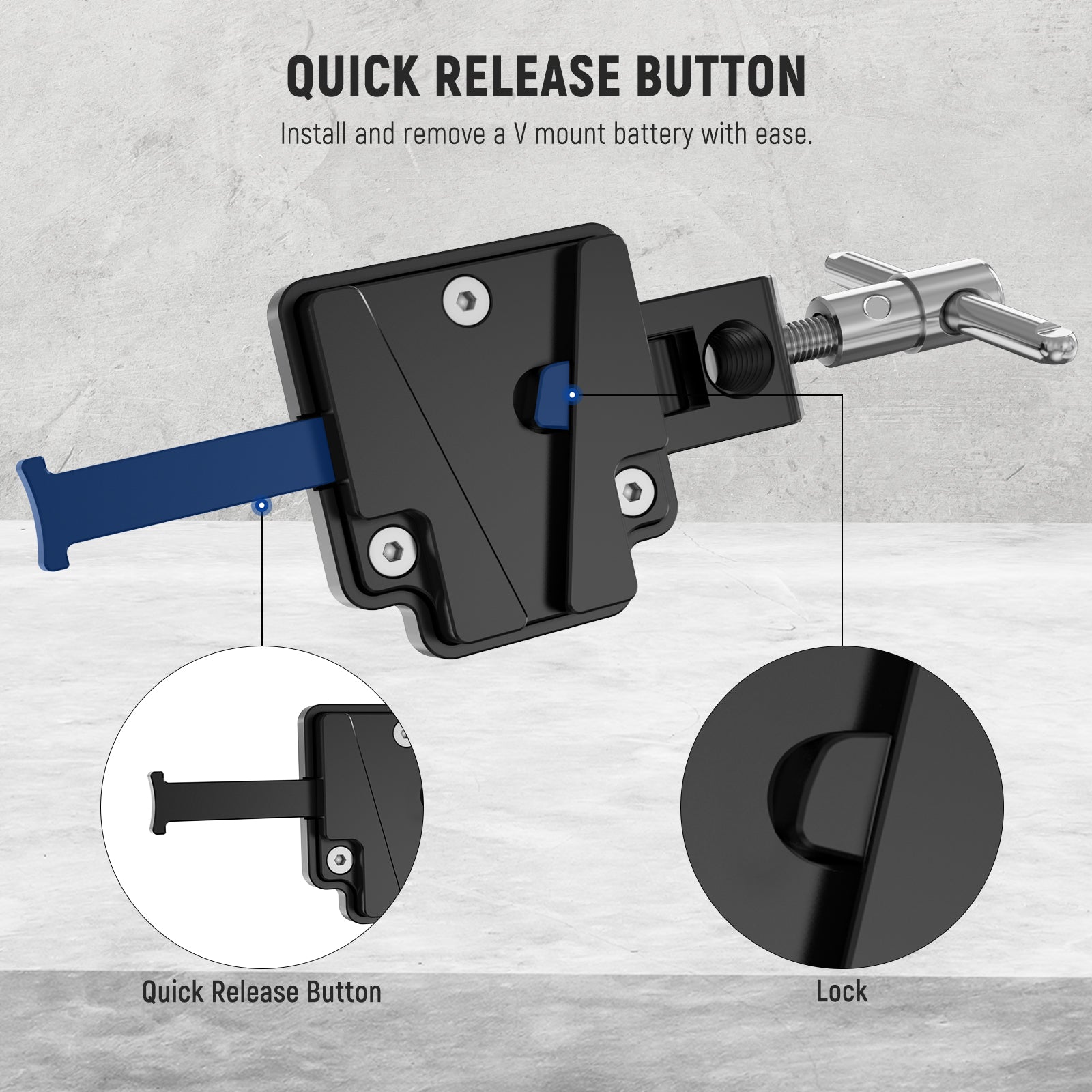 NEEWER PS006 V Mount Battery Plate features a quick release button.
