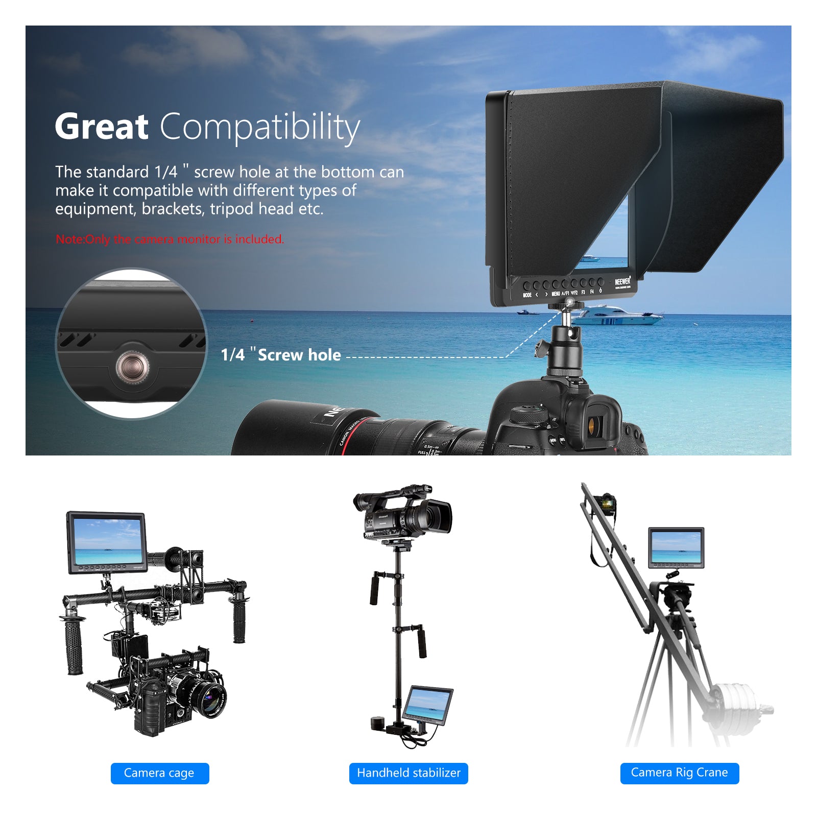 NEEWER F100 7 Inch External Camera Monitor is compatible with different types of equipment.