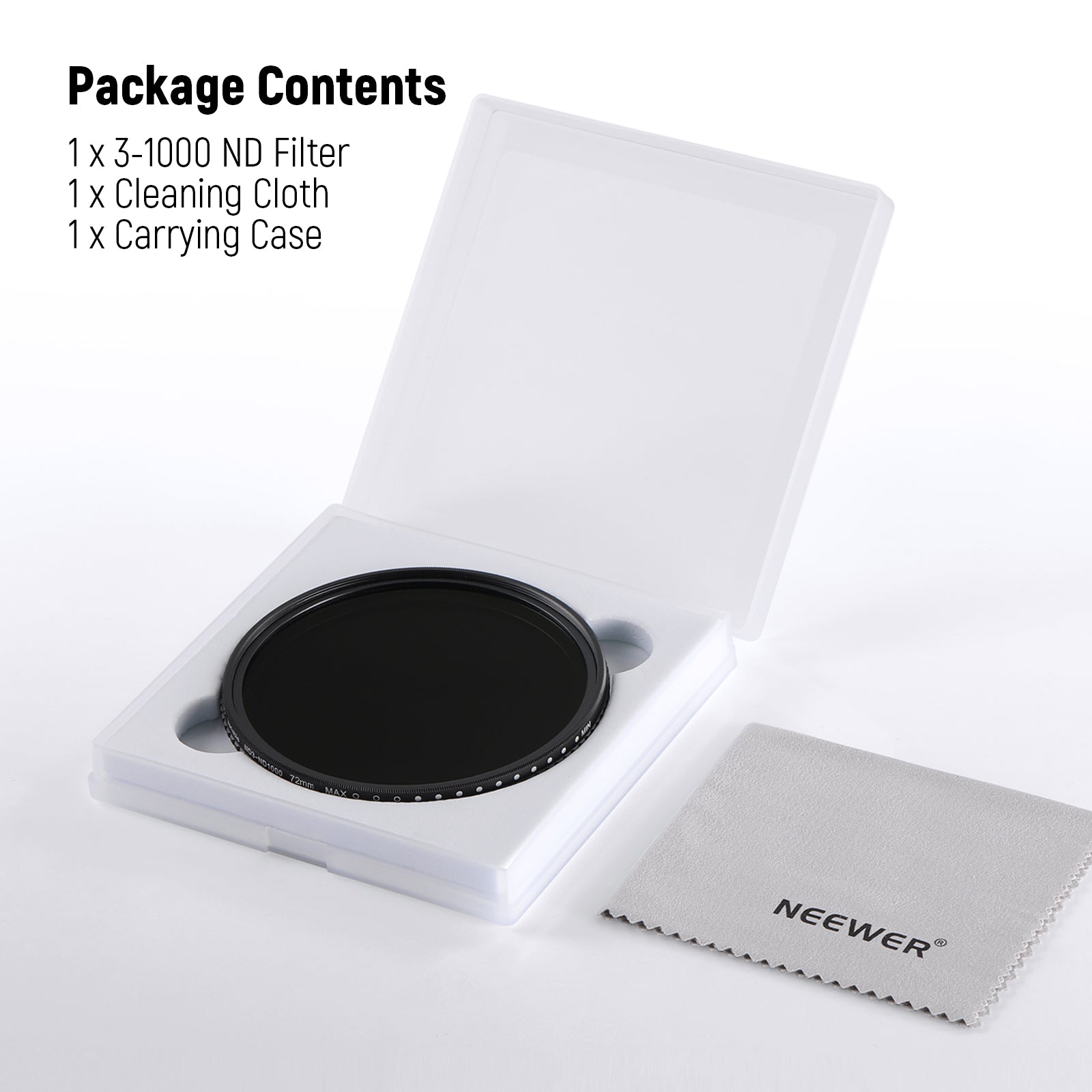 Package Contents of the NEEWER ND3-ND1000 Variable ND Lens Filter