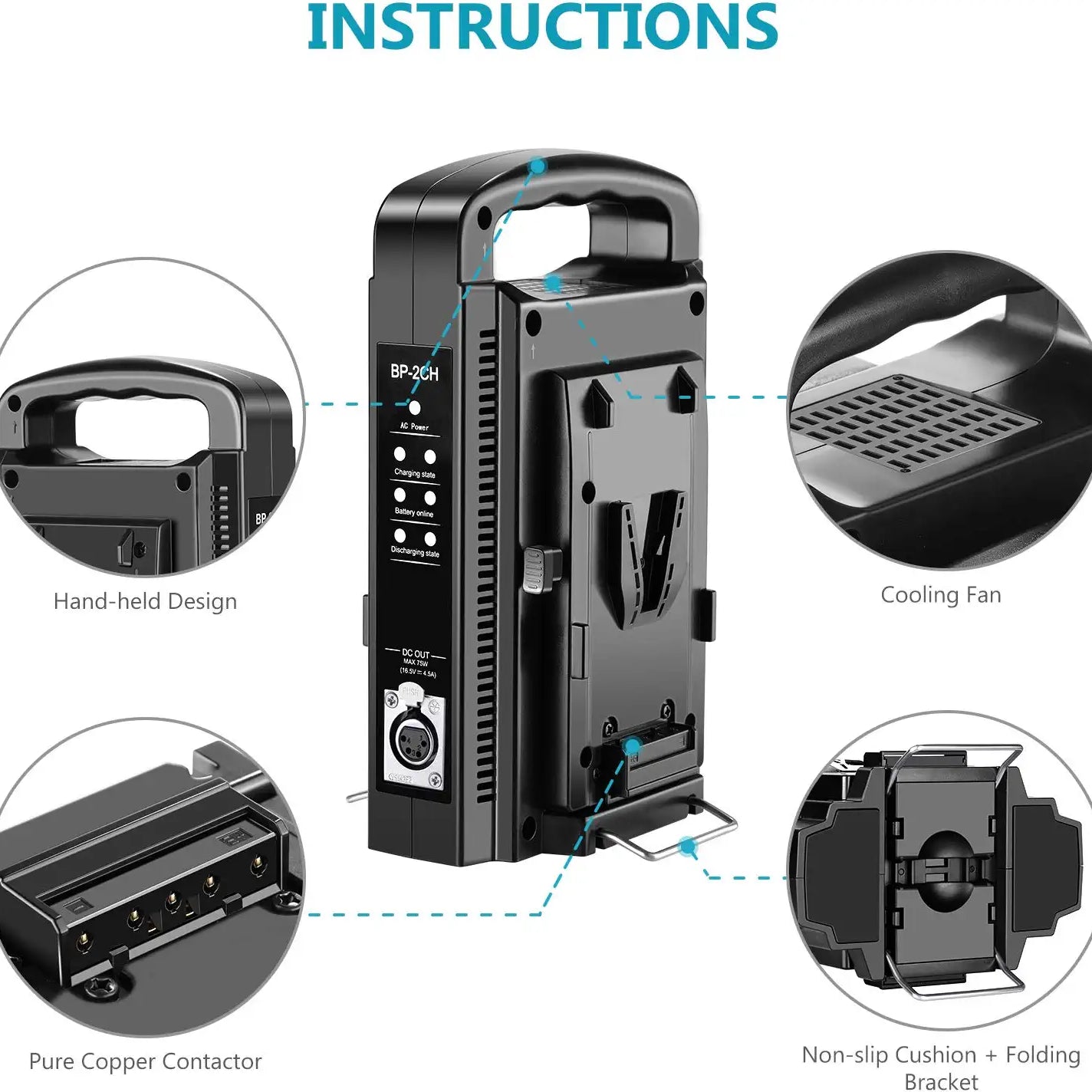 NEEWER NW-BP-2CH Dual Channel V Lock Battery Charger features handheld design.