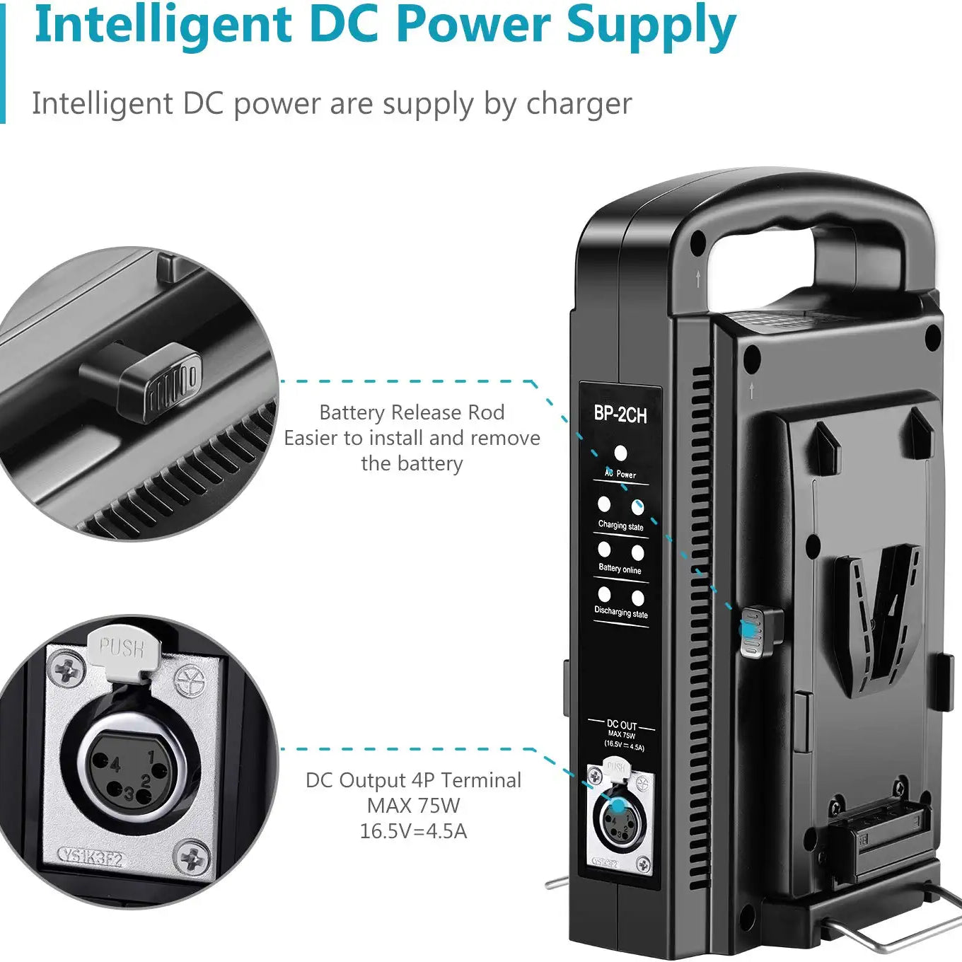 This BP-2CH dual-channel battery charger has a built-in protective circuit