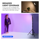 A large panel with 144 RGB LEDs offers a 120° beam angle.