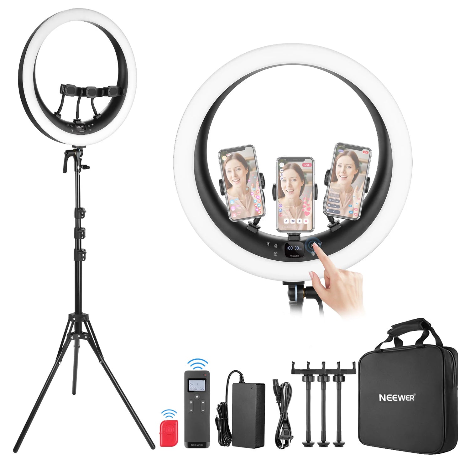 NEEWER RP19H 19 Inch LED Ring Light With 3 Phone Holders