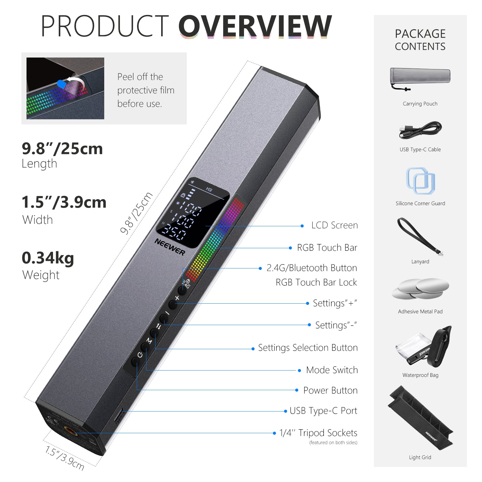 Product details of the NEEWER RGB1 Magnetic Handheld Light Stick