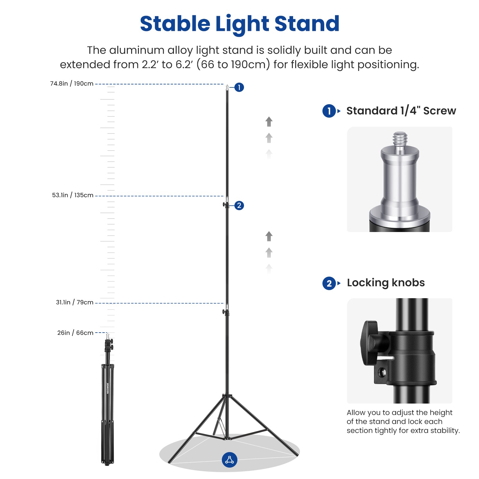 NEEWER 2 Pack NL660 Bi-Color 660 LED Video Light and Stand Kit includes a stable light stand.