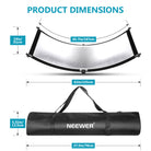Product dimensions of the NEEWER 155 x 61cm Clamshell Reflector
