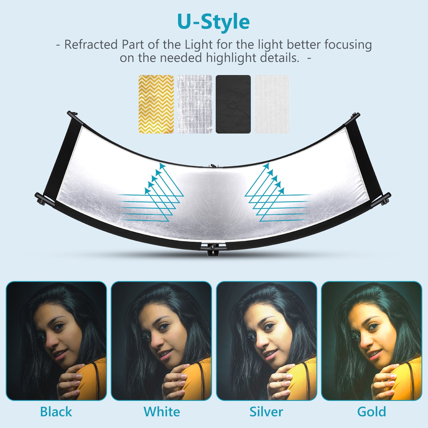 NEEWER Clamshell Reflector offers multiple light colors.