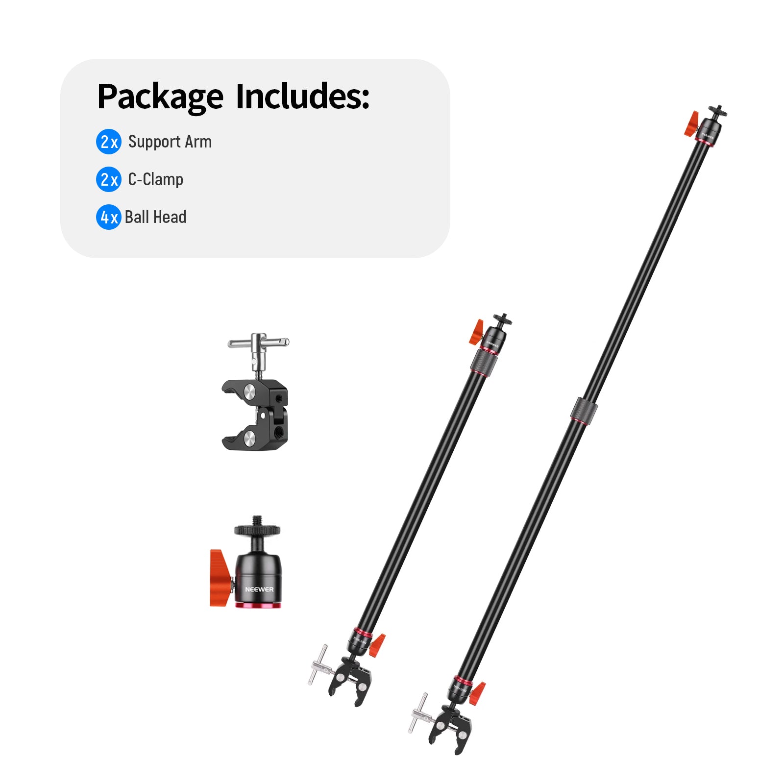 Package Contents of the NEEWER 2-Pack Aluminum Alloy Camera Slider Support Arm