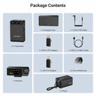 This package includes a charging case, a receiver, two transmitters, and more.