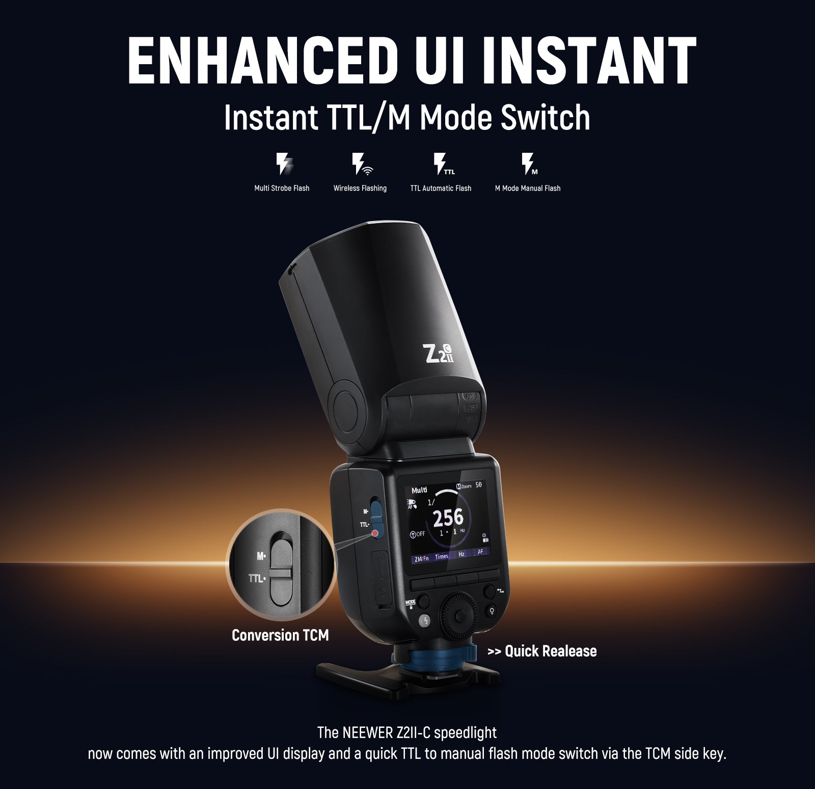 This photography strobe light has an upgraded UI and a TCM key