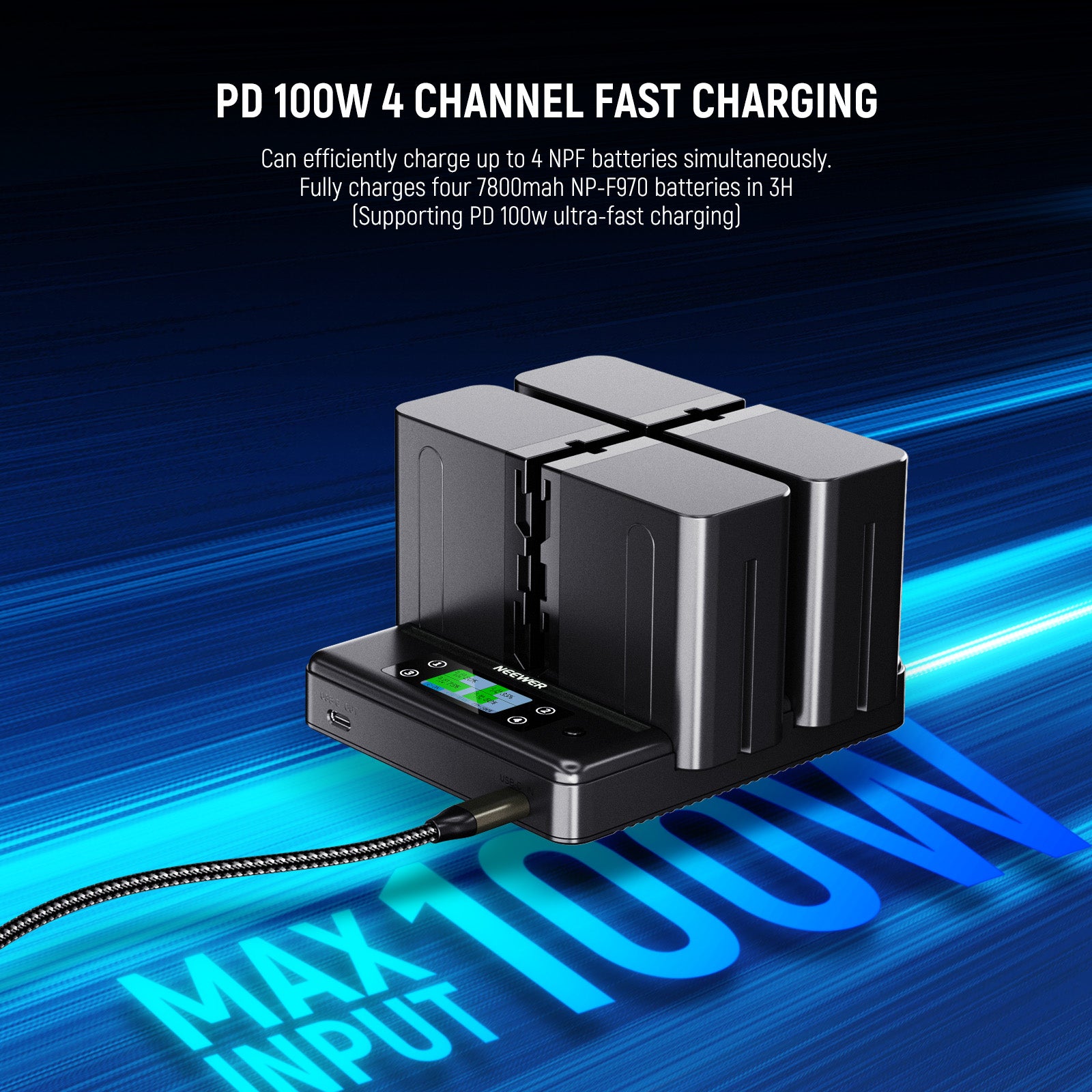 The NW-F4R charges up to 4 NPF batteries at once.