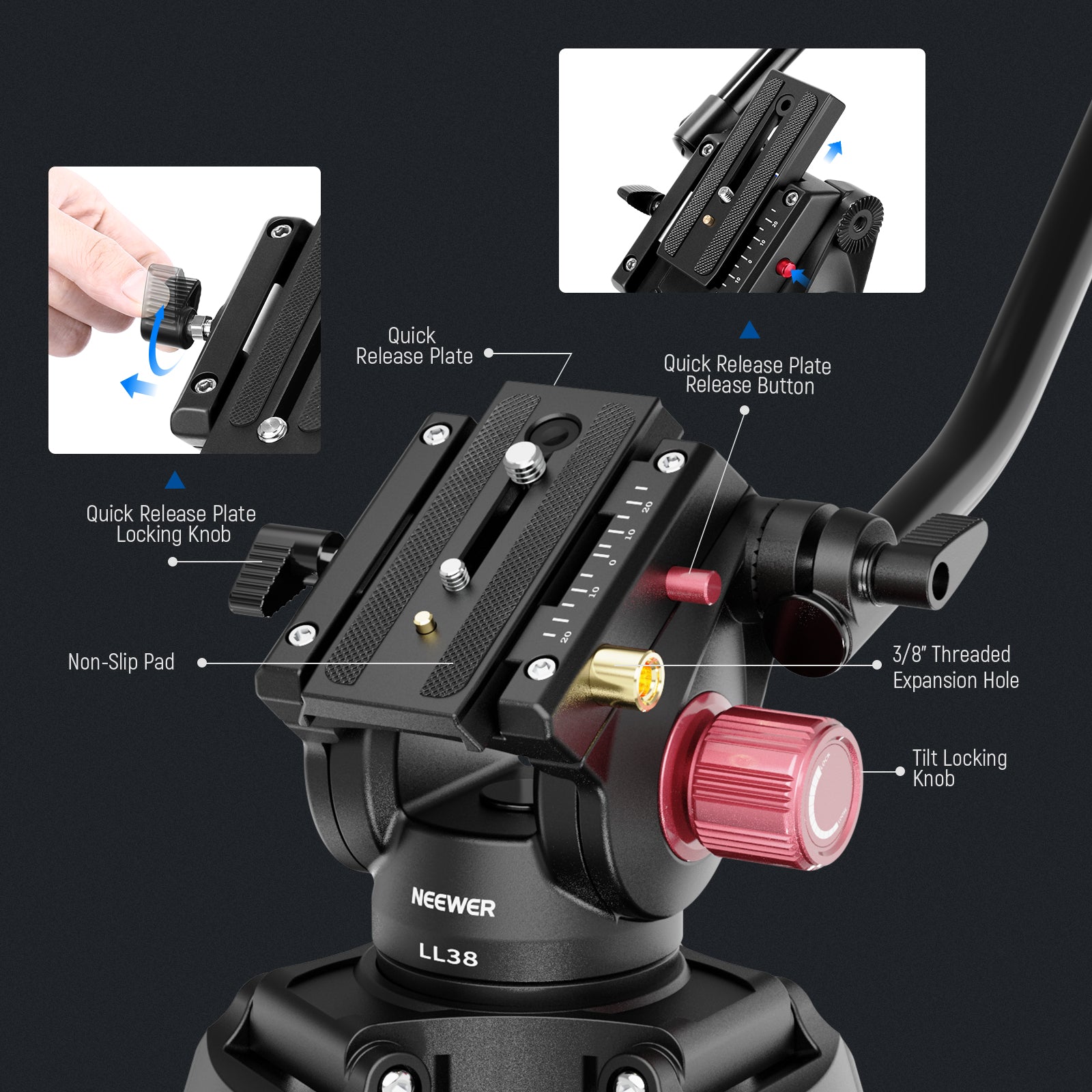 Product details of the NEEWER LL38 Professional Video Tripod