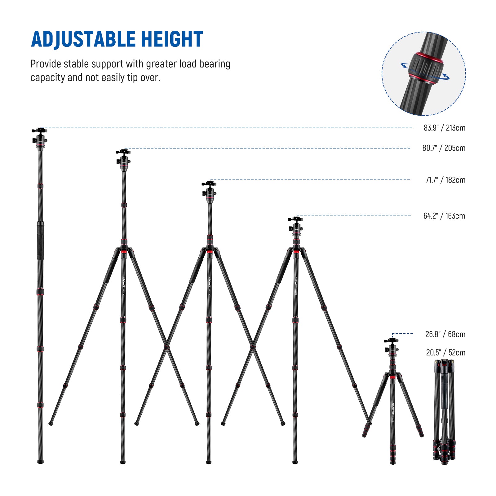 NEEWER N55CR Carbon Fiber Tripod provides stable support.