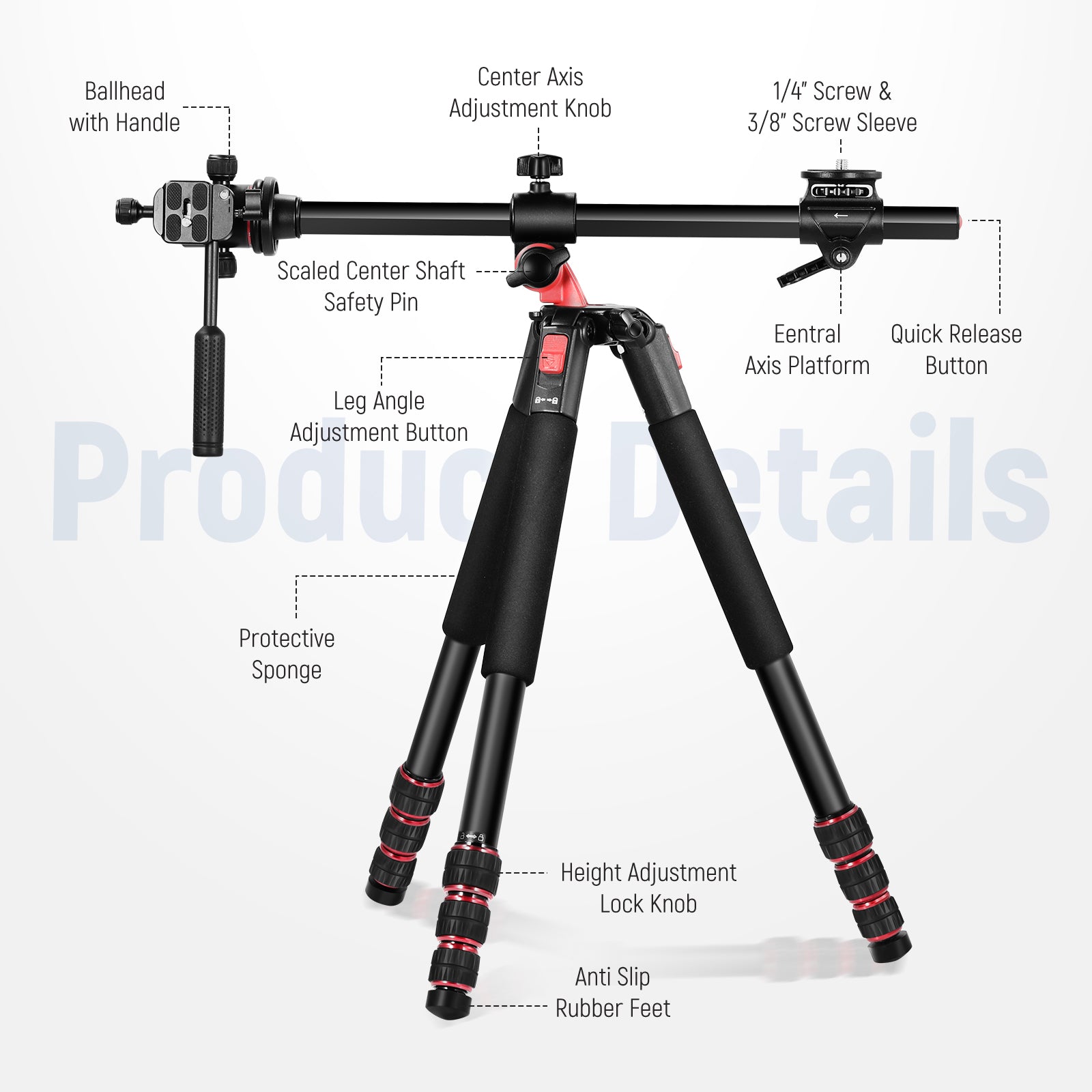 Product details of the NEEWER TP27 Horizontal Tripod