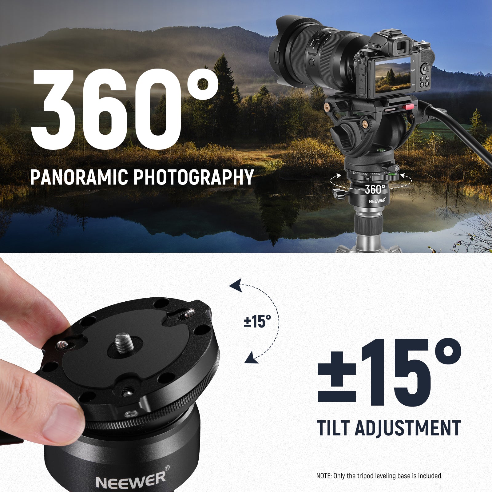 NEEWER GM15 Tripod Camera Leveler lets you smoothly and accurately level the camera within -15°/+15°