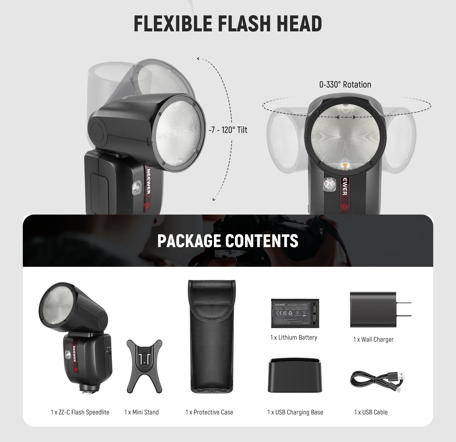Package Contents of the NEEWER Z2-C Speedlite Flash For Canon