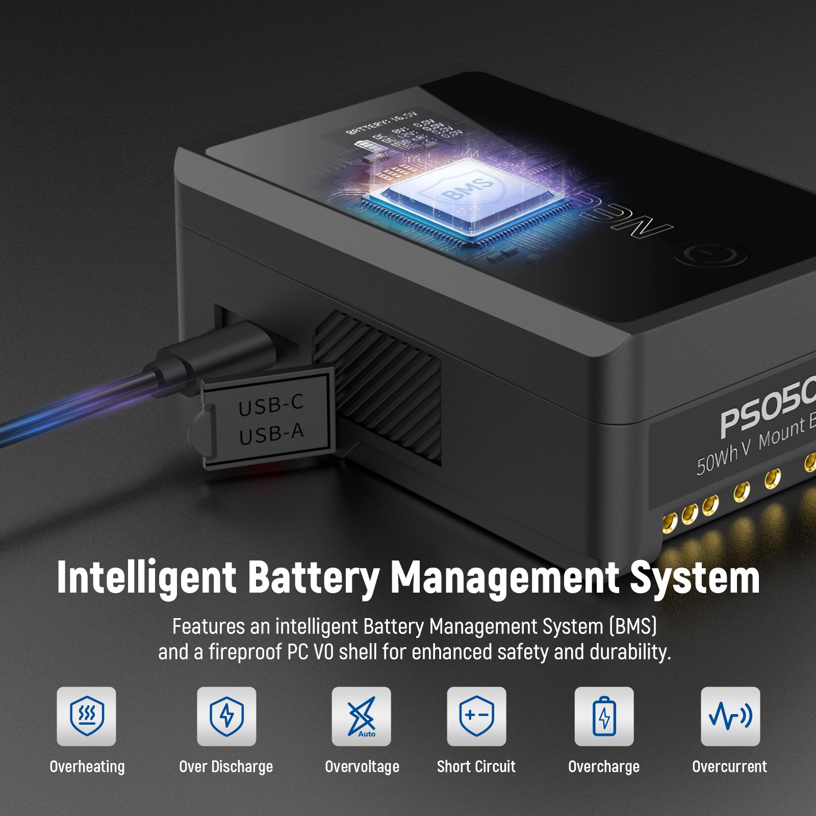 NEEWER PS050E 50Wh V Mount Battery features a fireproof PC V0 shell