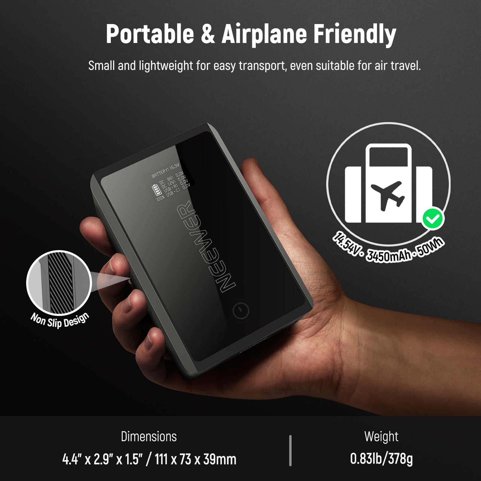 NEEWER PS050E 50Wh V Mount Battery is suitable for air travel.