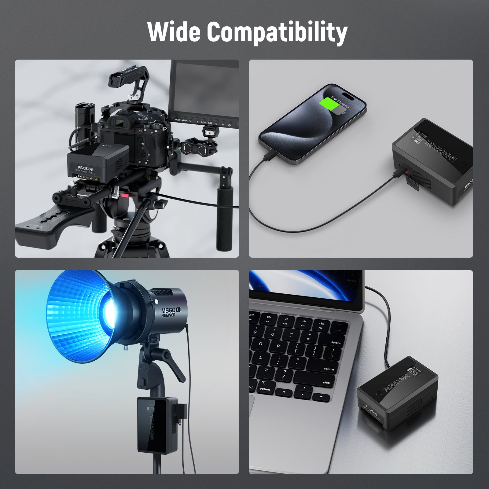 Wide Compatibility of the NEEWER PS050E 50Wh V Mount Battery