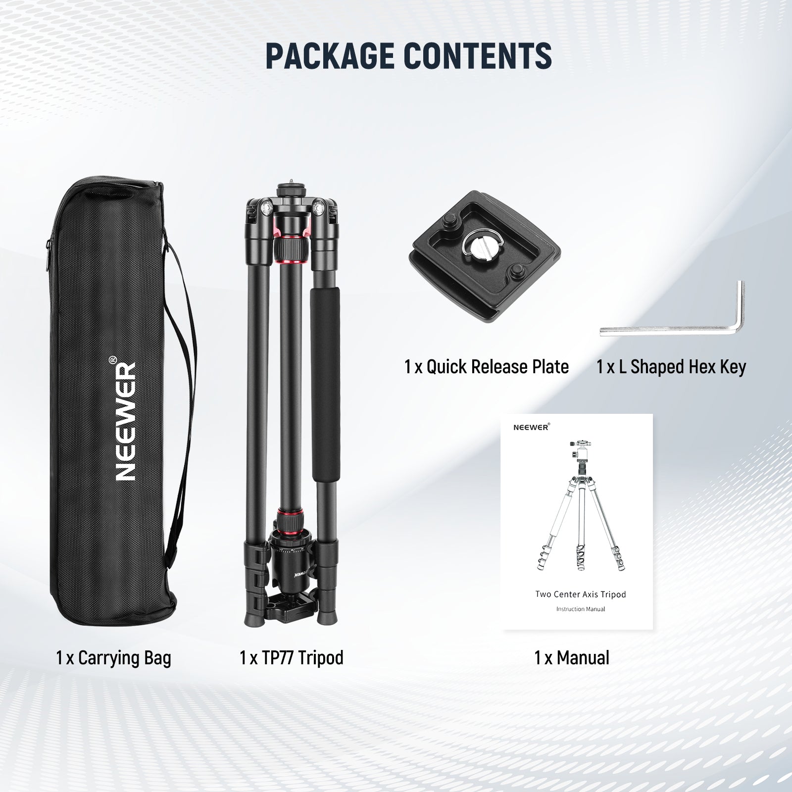 Package Contents of the NEEWER TP77 Aluminum Alloy Camera Tripod