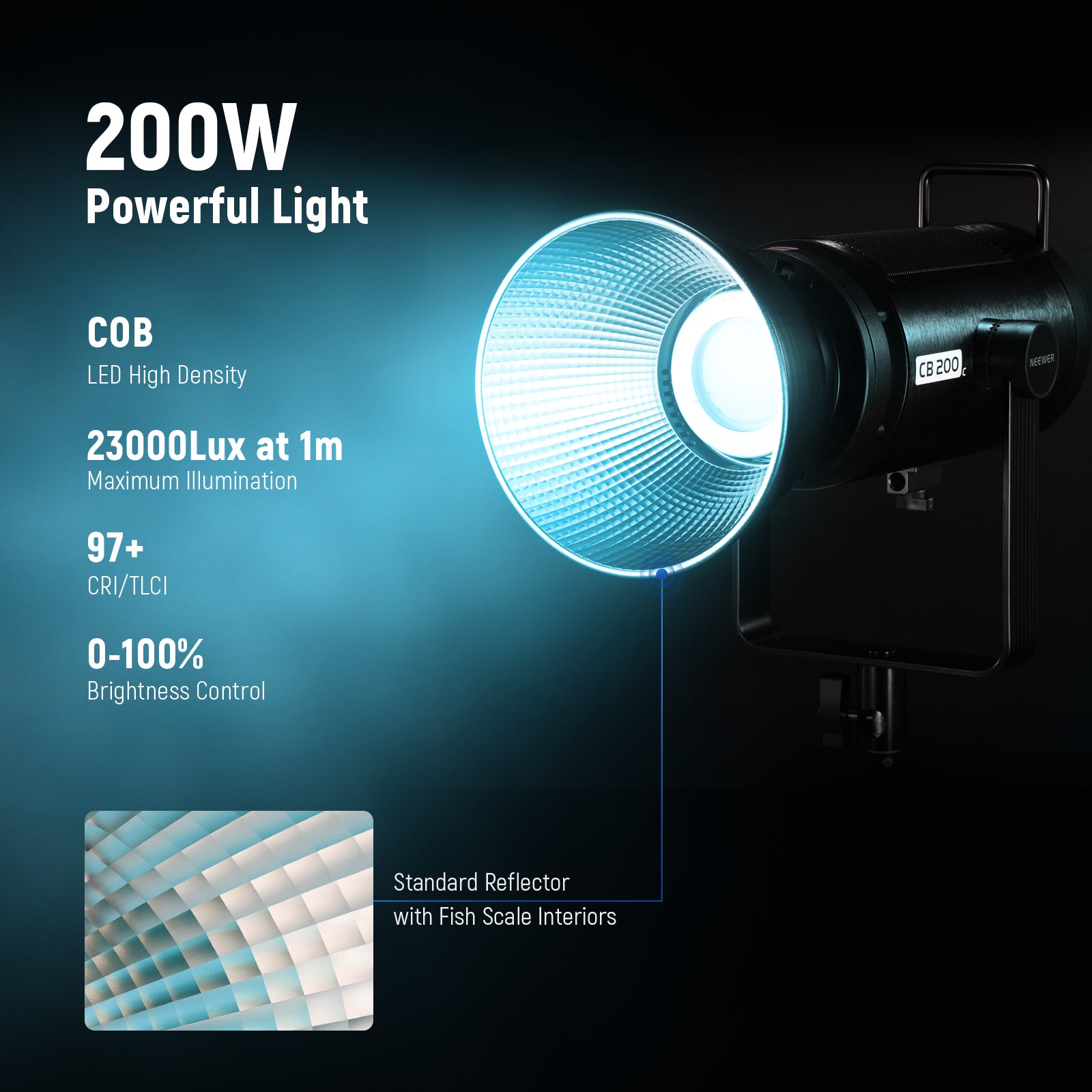NEEWER CB200C provides a 200W powerful continuous light source without blinks