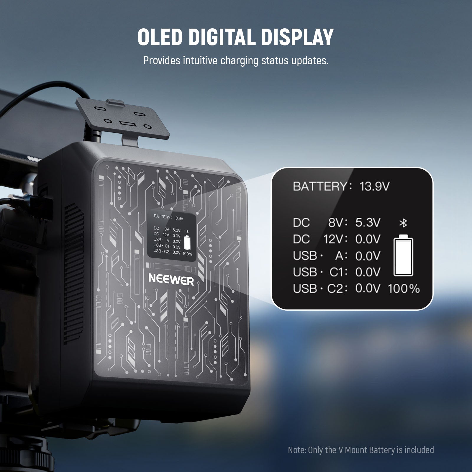 The OLED screen provides intuitive charging status updates.