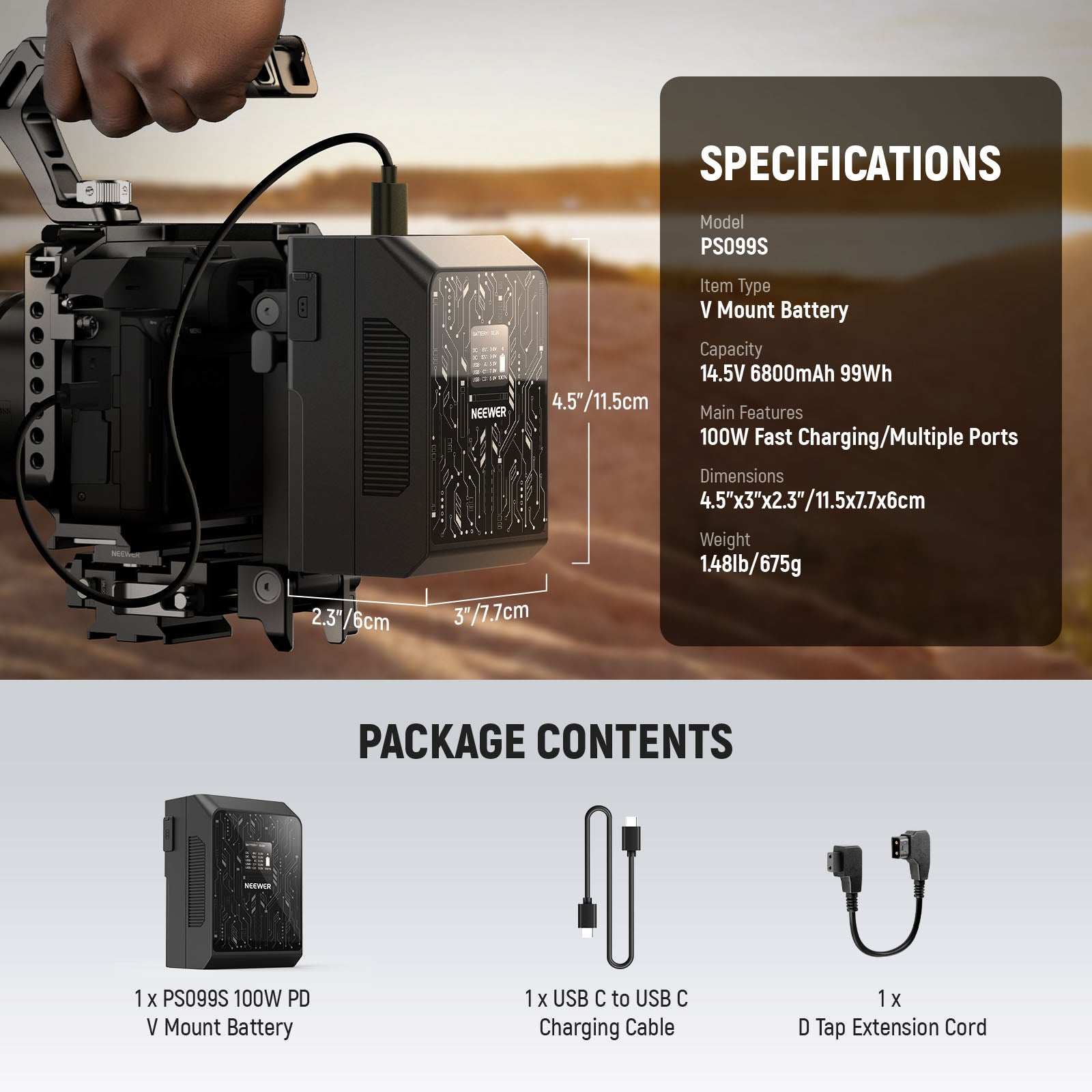 Package Contents of the NEEWER PS099S APP Control V Mount Battery Kit