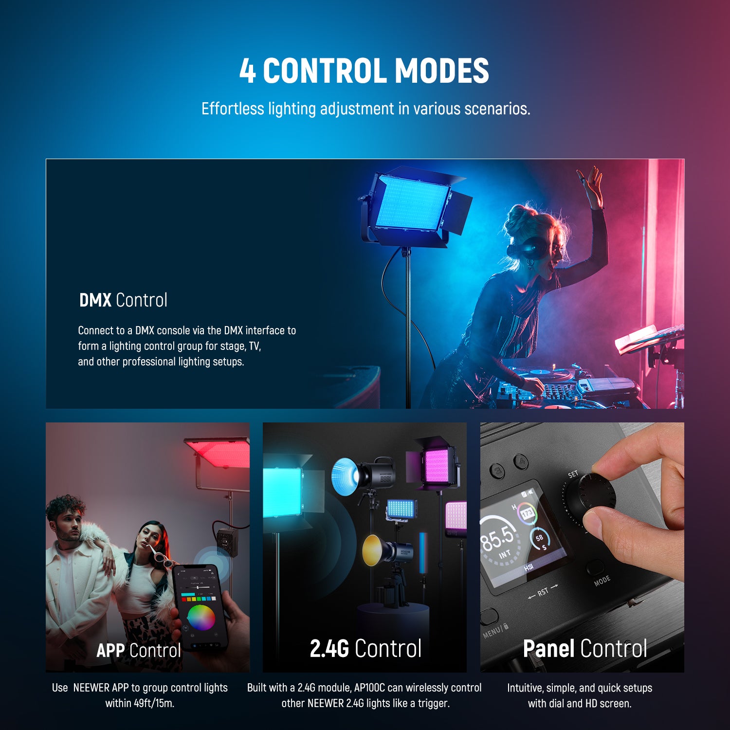 Control modes of the NEEWER AP100C 105W RGB Video Light