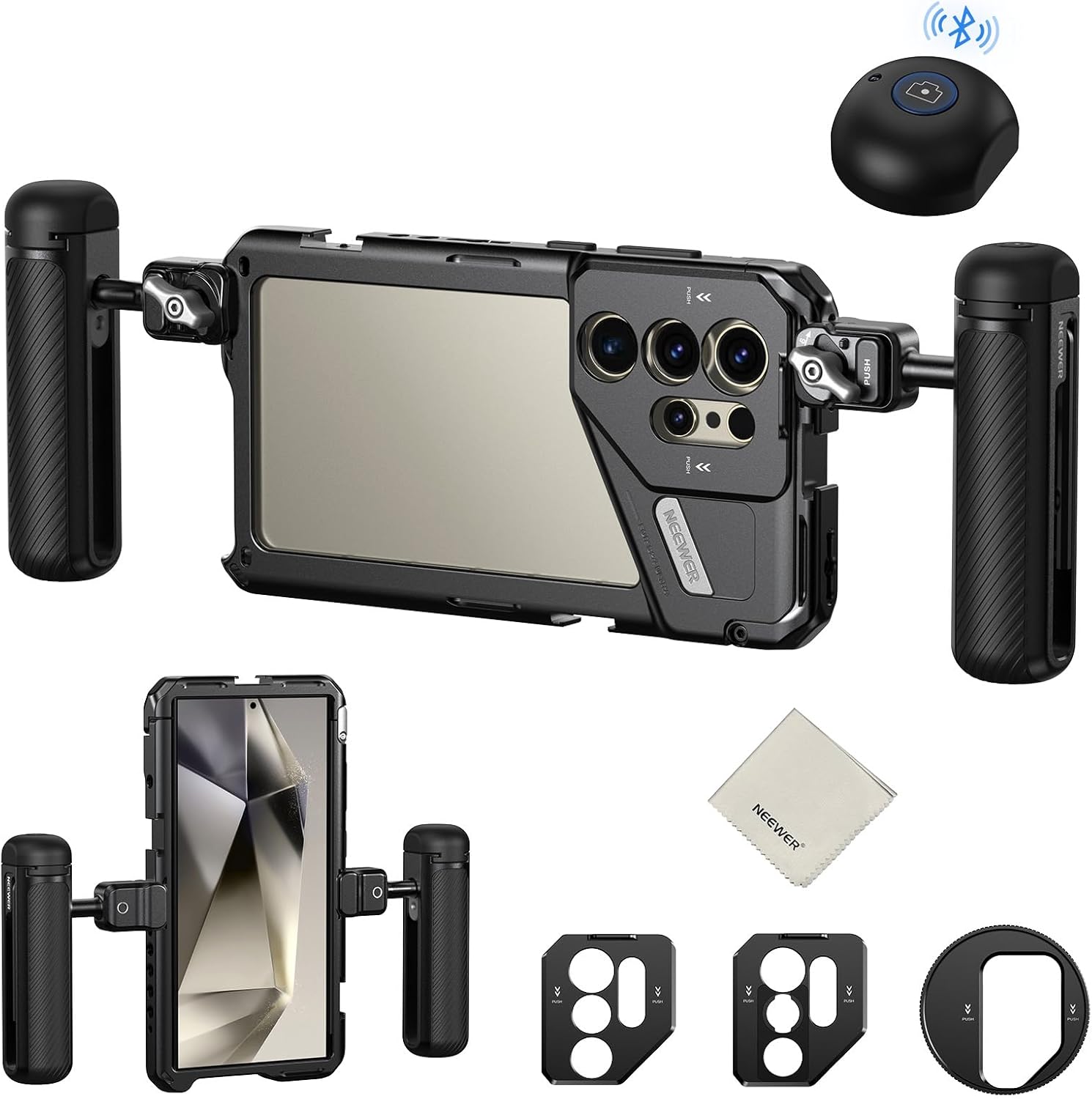 NEEWER PA042 Phone Cage +PA045S Side Handle +PA045E Quick Release Bluetooth Side Handle For SAMSUNG S24 Ultra
