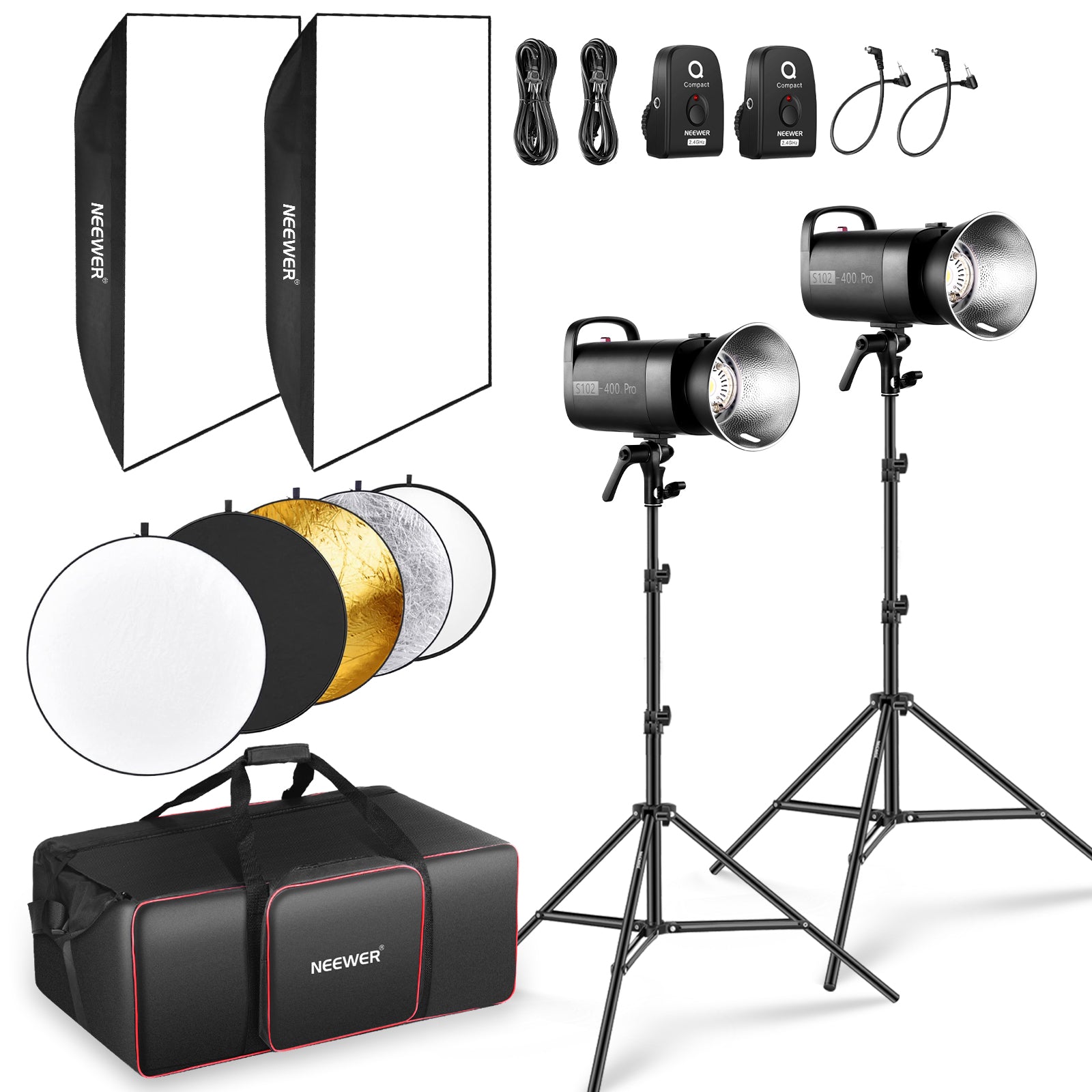 NEEWER 2 Pack S102-400W PRO Studio Monolight Flash Kit