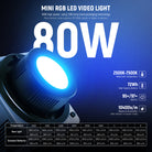 Specifications of the NEEWER HB80C 80W RGBWW Mini COB LED Video Light