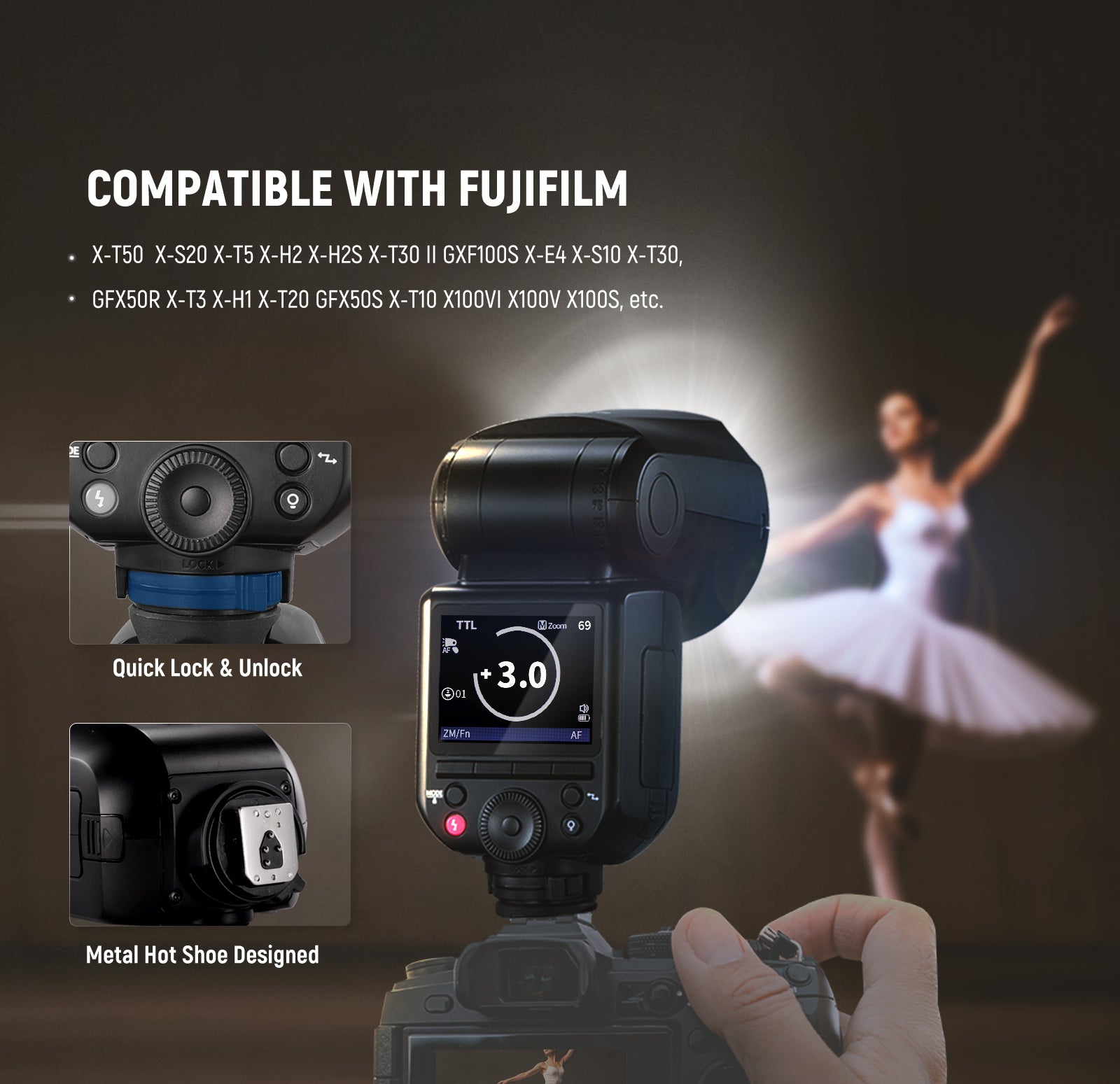 NEEWER Z2PRO-F Round Head Speedlite Flash is compatibel with Fujifilm