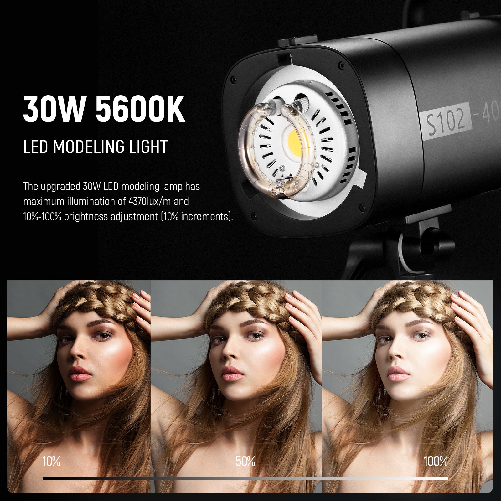 NEEWER S102-400W PRO Studio Monolight Flash has an upgraded LED modeling lamp