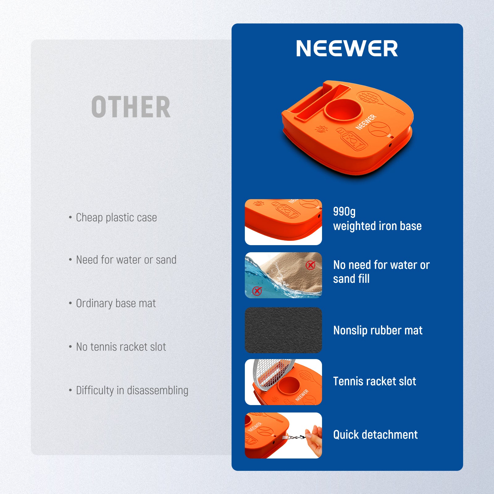 NEEWER TB01T Portable Solo Tennis Trainer Rebound Ball VS. Others