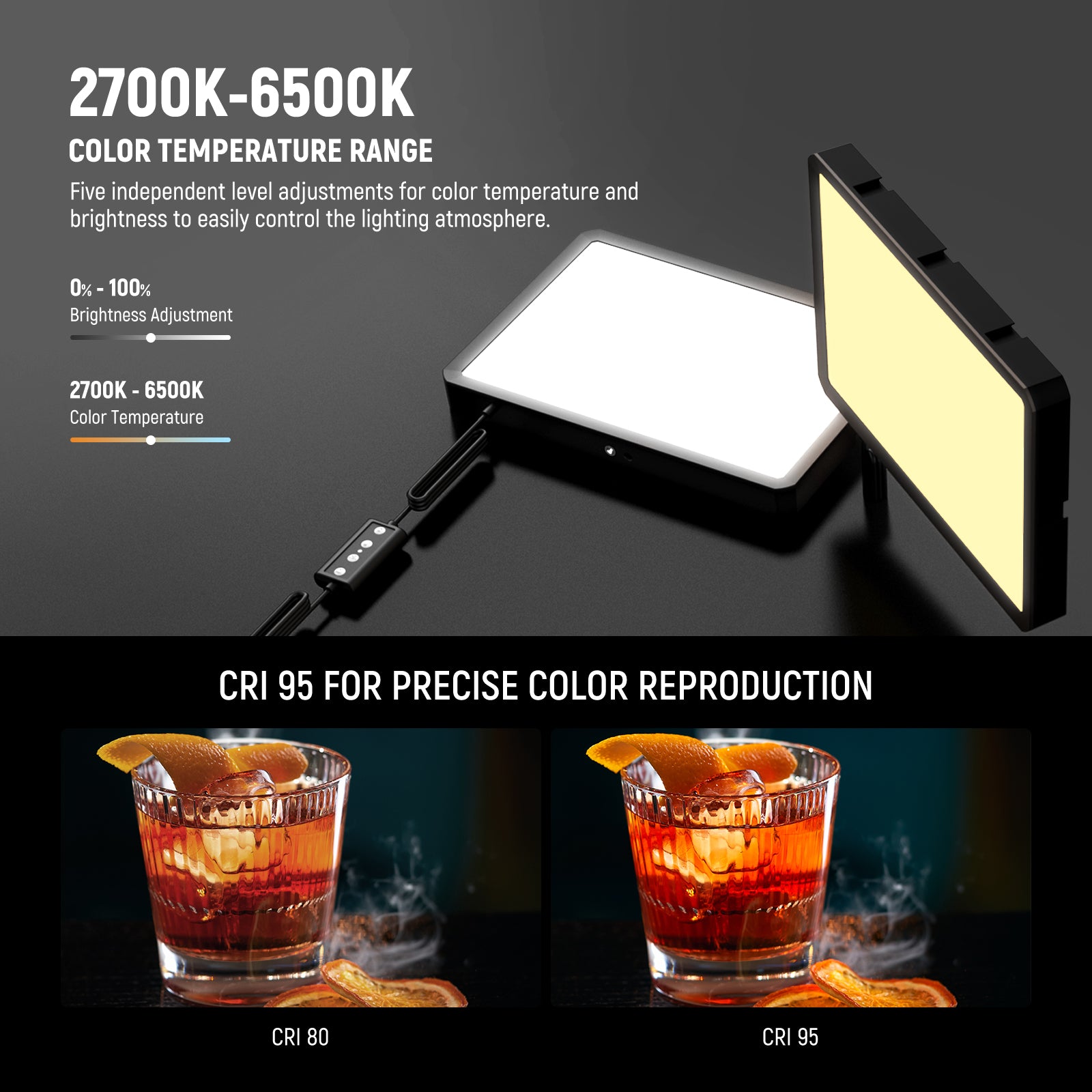 NEEWER BP300 Bi-Color LED Video Light offers 5 adjustable color temperature from 2700K to 6500K