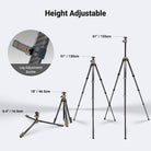 NEEWER LT39 Portable Carbon Fiber Travel Tripod is adjustable from 7.8"(19.5cm) to 62.4"(158.4cm) via metal buckles