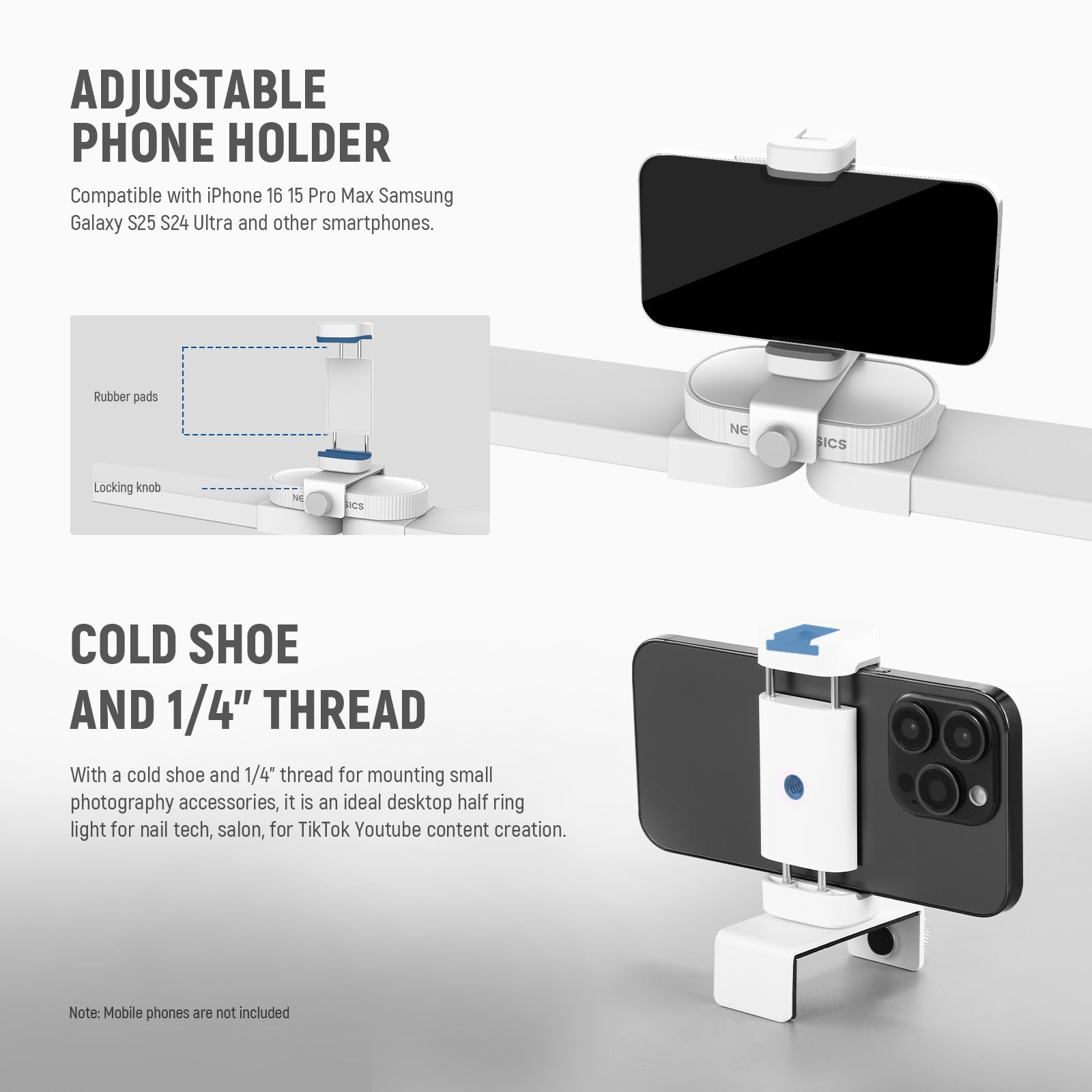 The professional desk nail lamp comes with a phone holder