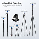 NEEWER TP015 Overhead Camera Tripod adjusts from 21.1" to 75.4" with reversible legs and non slip feet for stability.