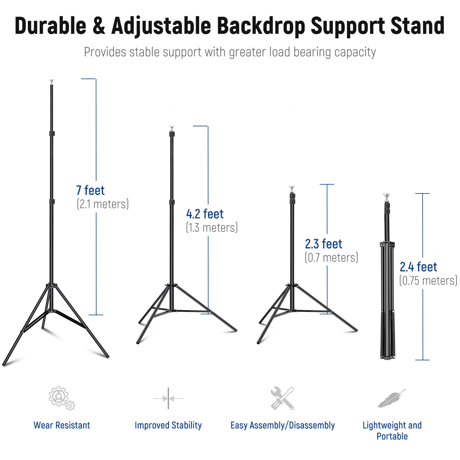 NEEWER 10x7ft Adjustable Photoshoot Backdrop Stand Kit has durable support stands.