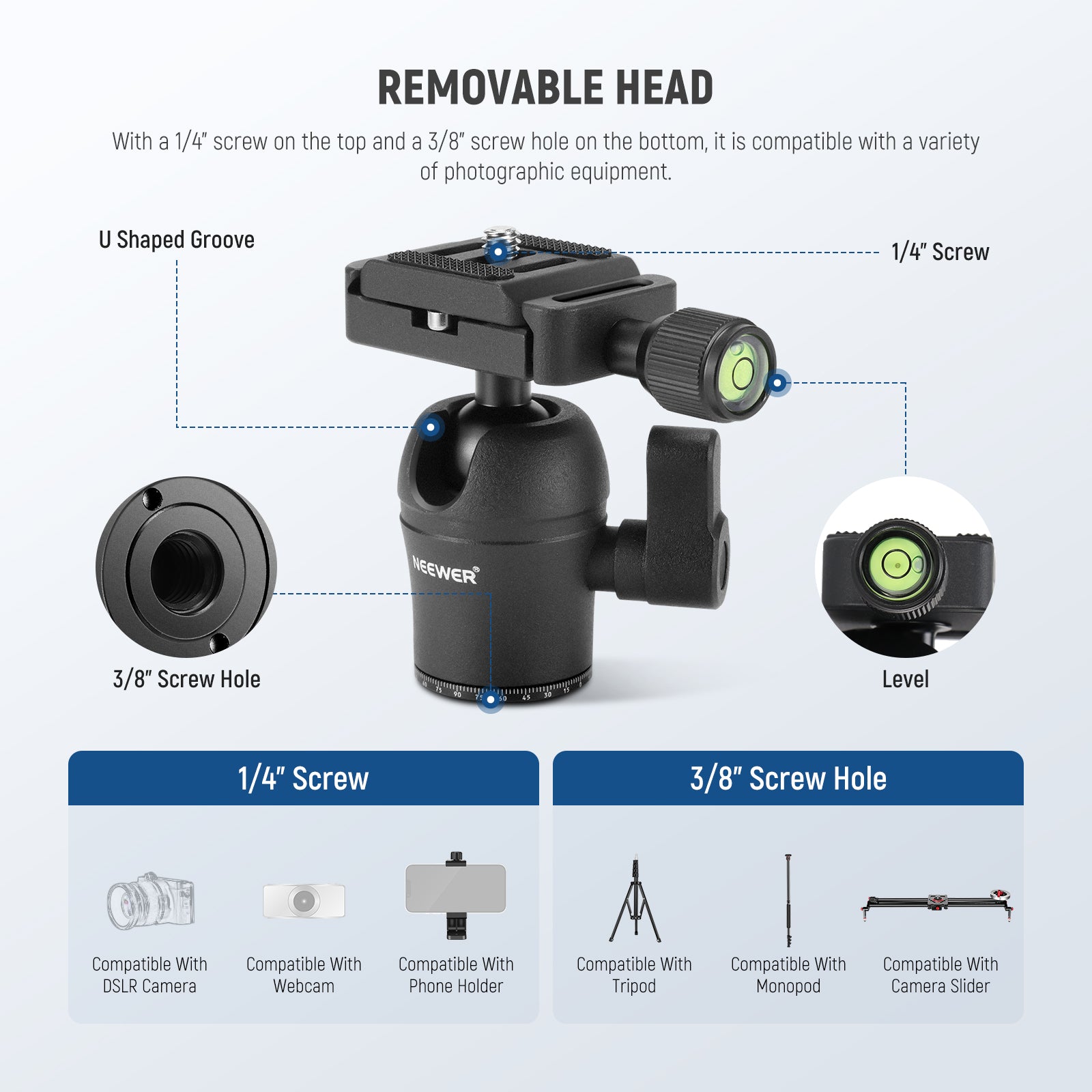 NEEWER TP09 Carbon Fiber Mini Tripod comes with a top 1/4" screw