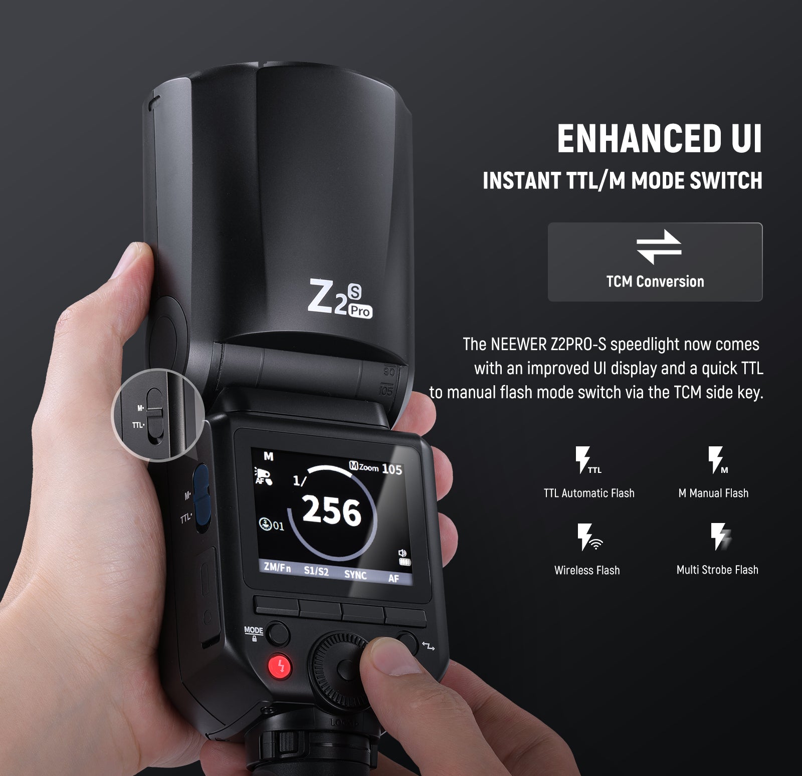 NEEWER Z2PRO-S Round Head Speedlite Flash comes with a quick TTL
