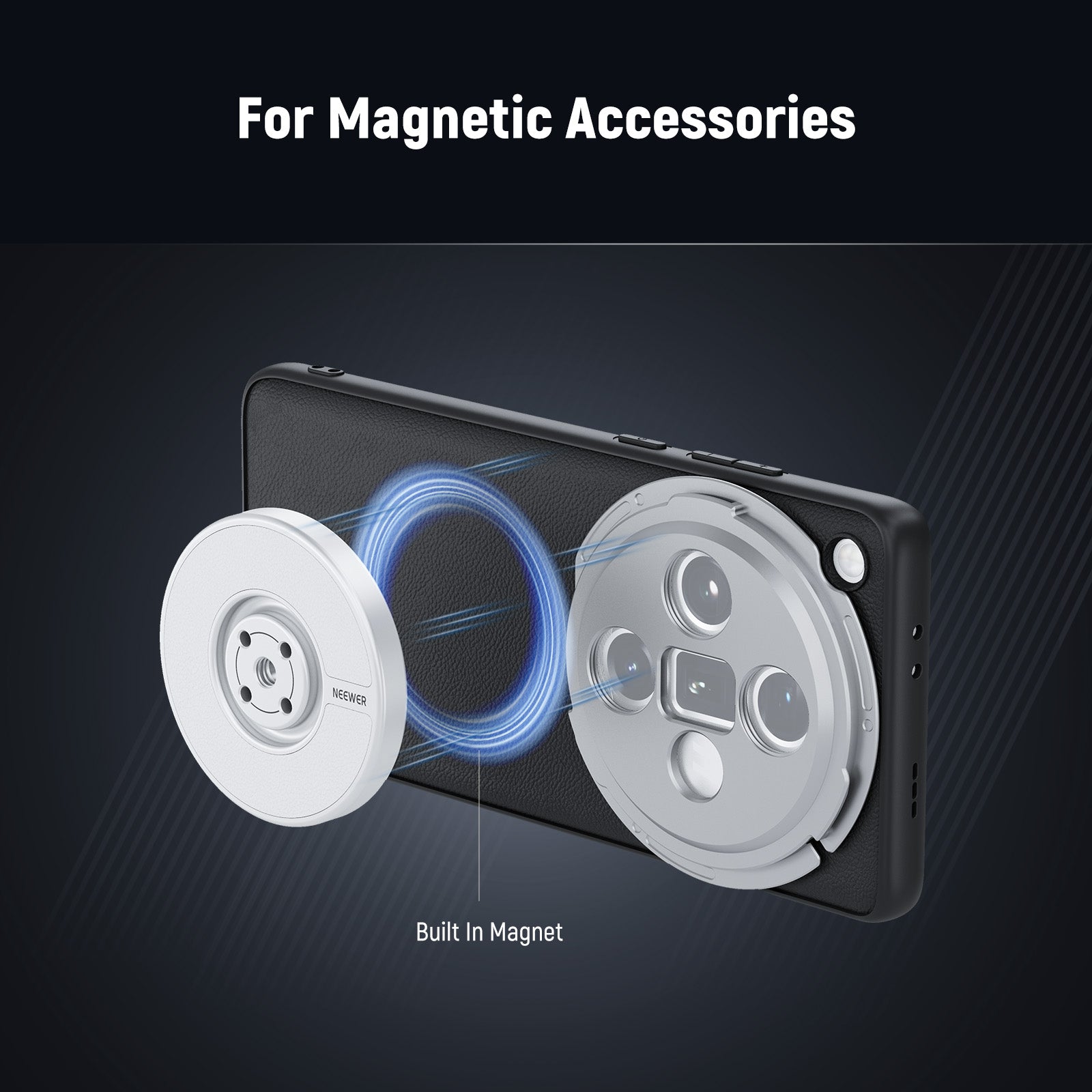 The phone case allows smooth wireless charging and works with different magnetic accessories.