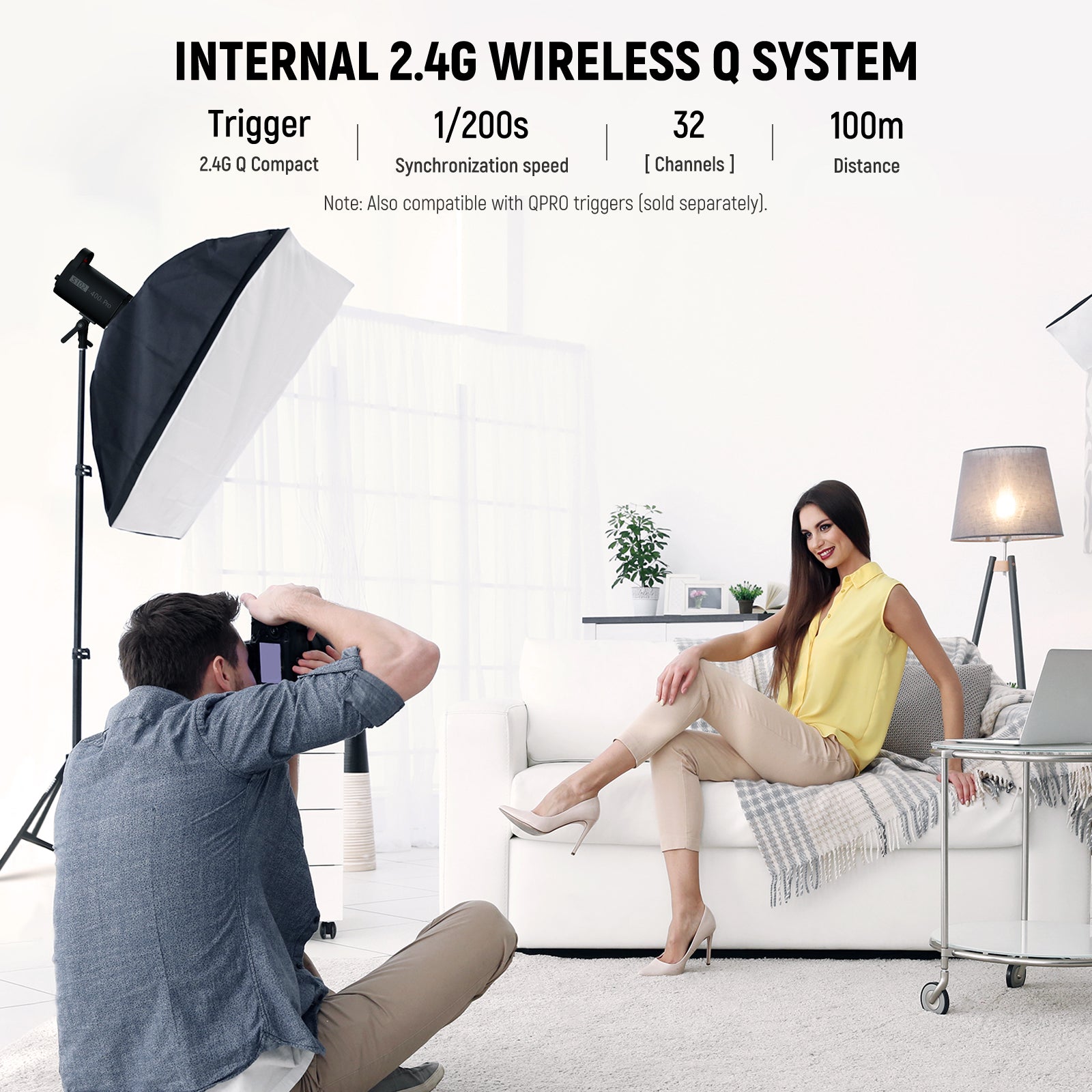 NEEWER S102-400W PRO Studio Monolight Flash is built with NEEWER 2.4G wireless Q system